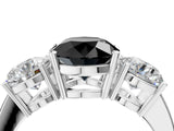 White gold Three-Stone Fancy Black Round Cut Cut Diamond Engagement Ring with Flat Band and Four-Prong Setting_16