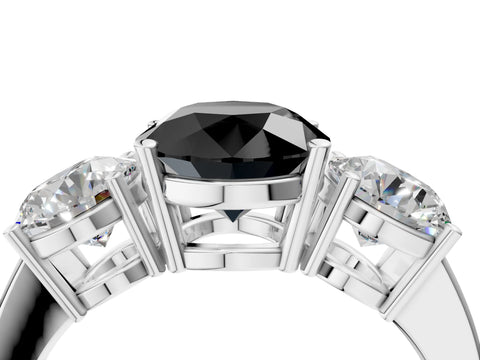 White gold Three-Stone Fancy Black Round Cut Cut Diamond Engagement Ring with Flat Band and Four-Prong Setting_16