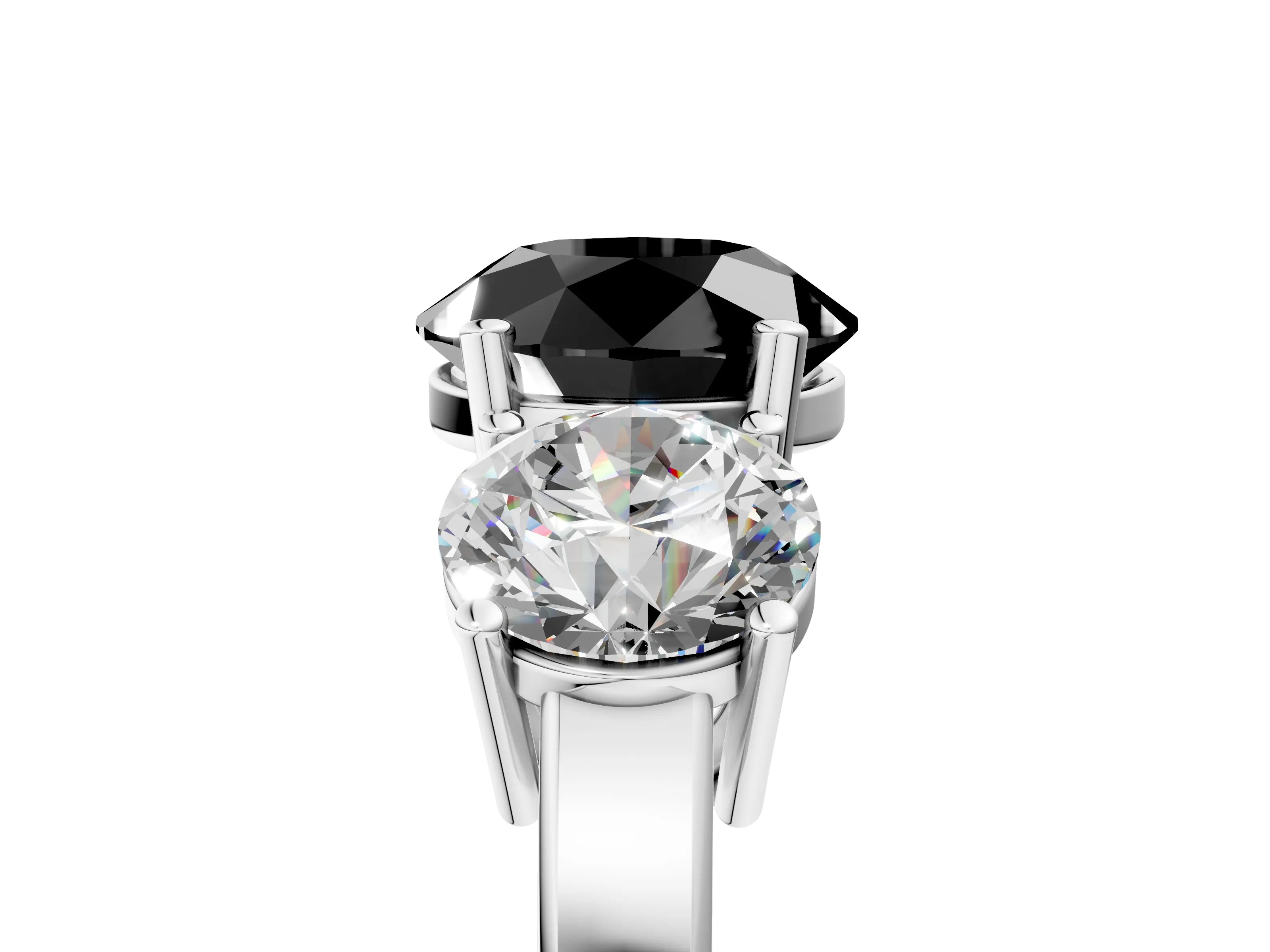 White gold Three-Stone Fancy Black Round Cut Cut Diamond Engagement Ring with Flat Band and Four-Prong Setting_17