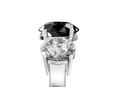 White gold Three-Stone Fancy Black Round Cut Cut Diamond Engagement Ring with Flat Band and Four-Prong Setting_17
