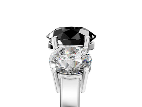 White gold Three-Stone Fancy Black Round Cut Cut Diamond Engagement Ring with Flat Band and Four-Prong Setting_5