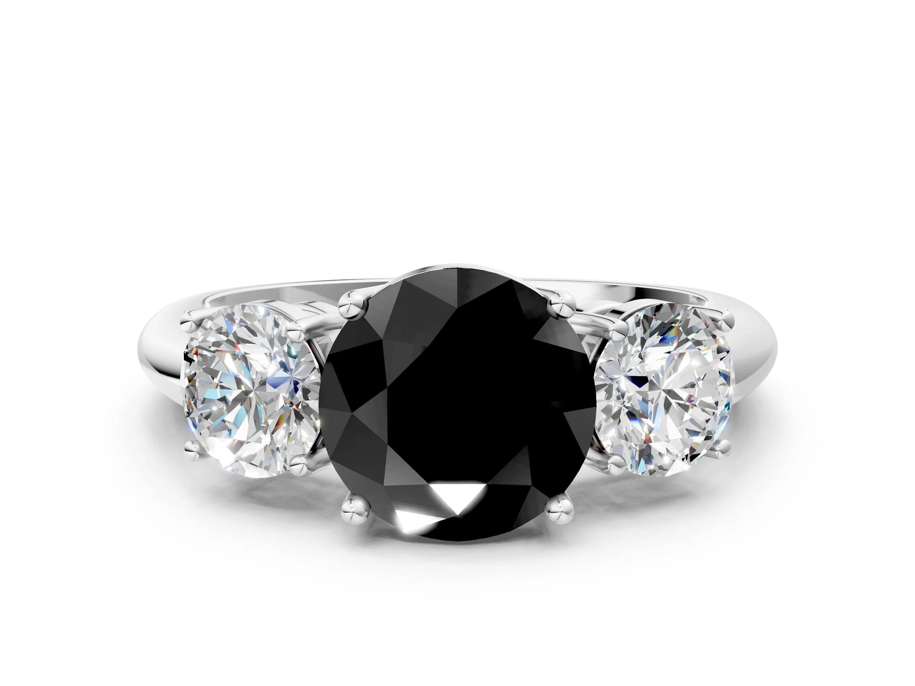White gold Three-Stone Fancy Black Round Cut Cut Diamond Engagement Ring with Prong Setting on a White Gold Band_12