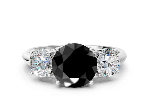 White gold Three-Stone Fancy Black Round Cut Cut Diamond Engagement Ring with Prong Setting on a White Gold Band_12