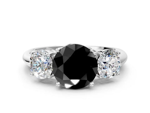 White gold Three-Stone Fancy Black Round Cut Cut Diamond Engagement Ring with Prong Setting on a White Gold Band_12