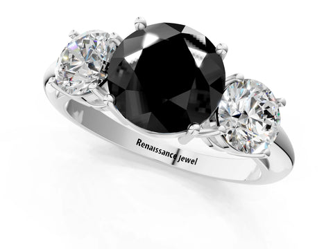 White gold Three-Stone Fancy Black Round Cut Cut Diamond Engagement Ring with Prong Setting on a White Gold Band_13