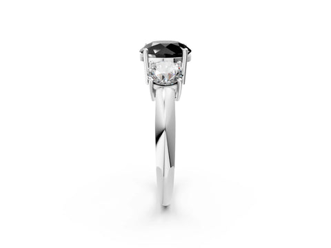 White gold Three-Stone Fancy Black Round Cut Cut Diamond Engagement Ring with Prong Setting on a White Gold Band_14