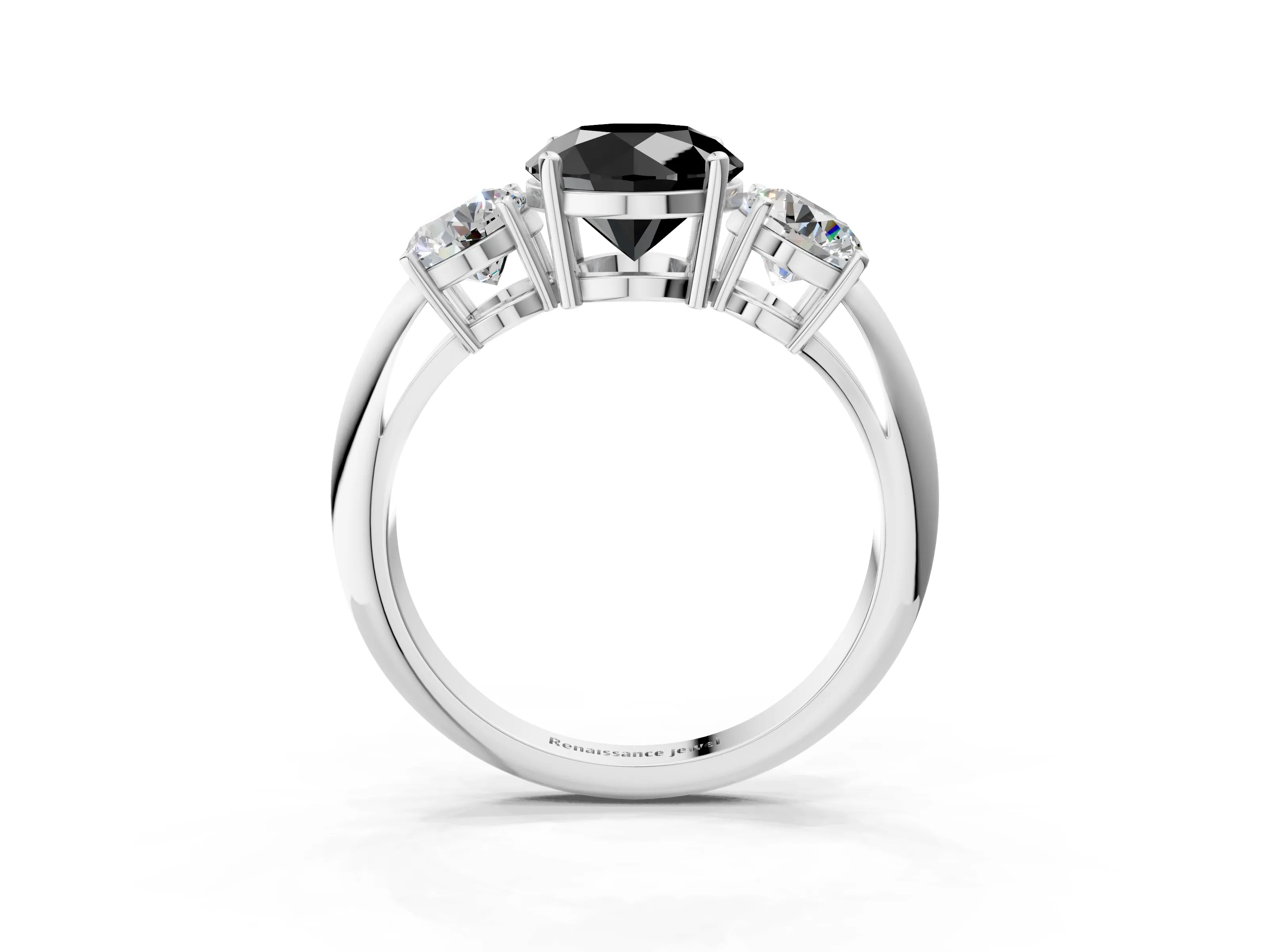 White gold Three-Stone Fancy Black Round Cut Cut Diamond Engagement Ring with Prong Setting on a White Gold Band_15