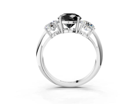 White gold Three-Stone Fancy Black Round Cut Cut Diamond Engagement Ring with Prong Setting on a White Gold Band_15