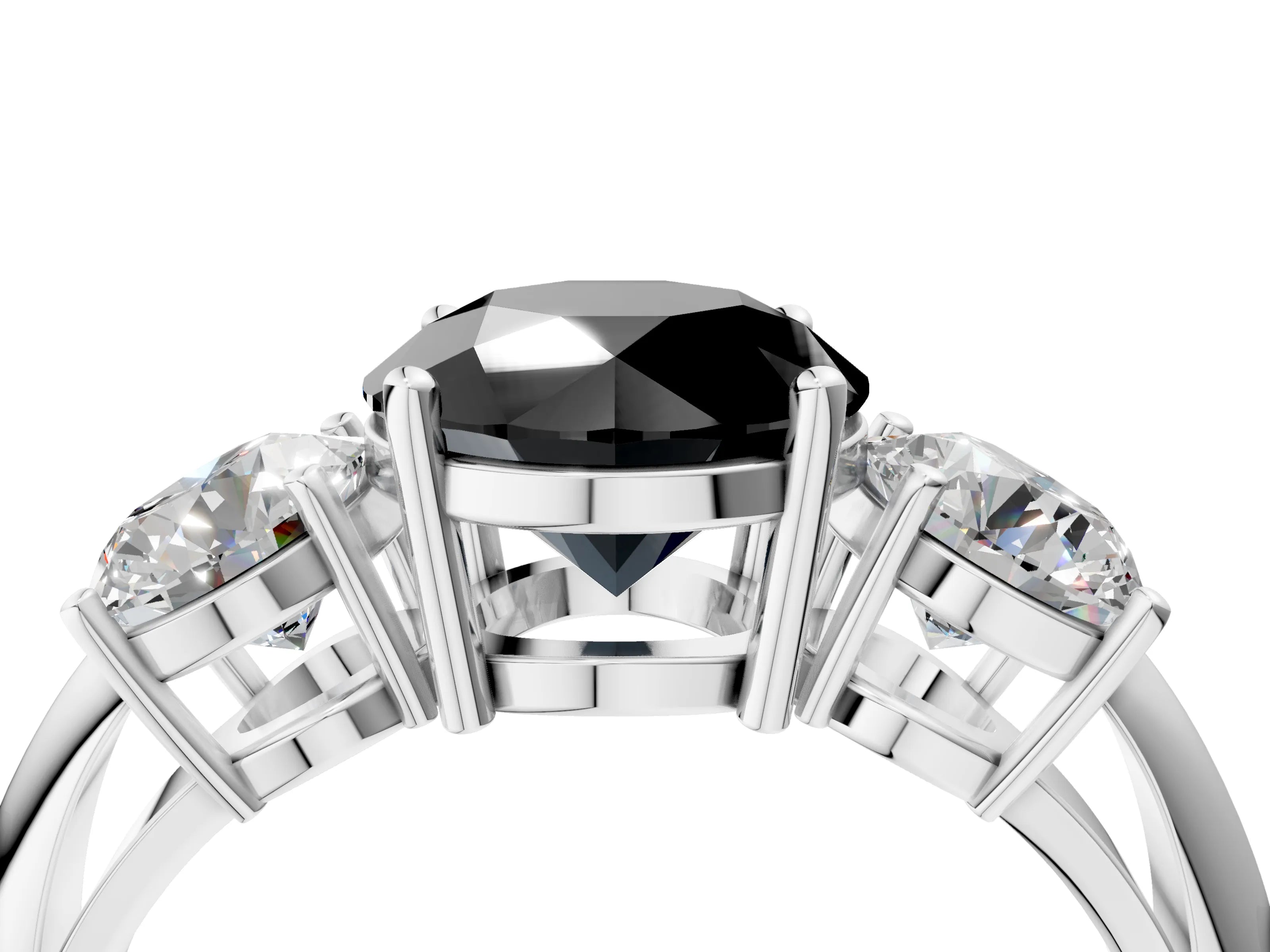 White gold Three-Stone Fancy Black Round Cut Cut Diamond Engagement Ring with Prong Setting on a White Gold Band_16