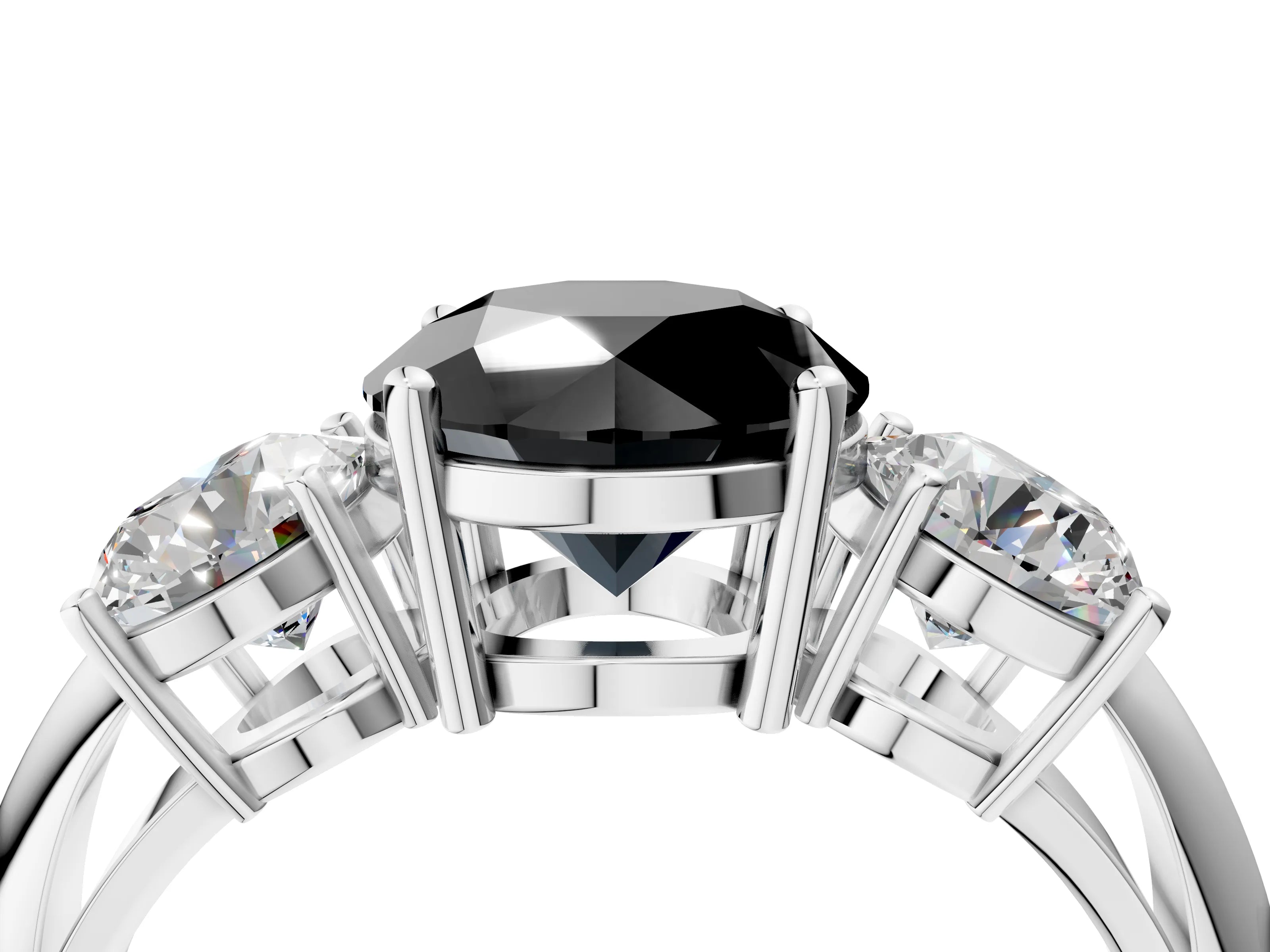 White gold Three-Stone Fancy Black Round Cut Cut Diamond Engagement Ring with Prong Setting on a White Gold Band_16