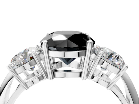White gold Three-Stone Fancy Black Round Cut Cut Diamond Engagement Ring with Prong Setting on a White Gold Band_16