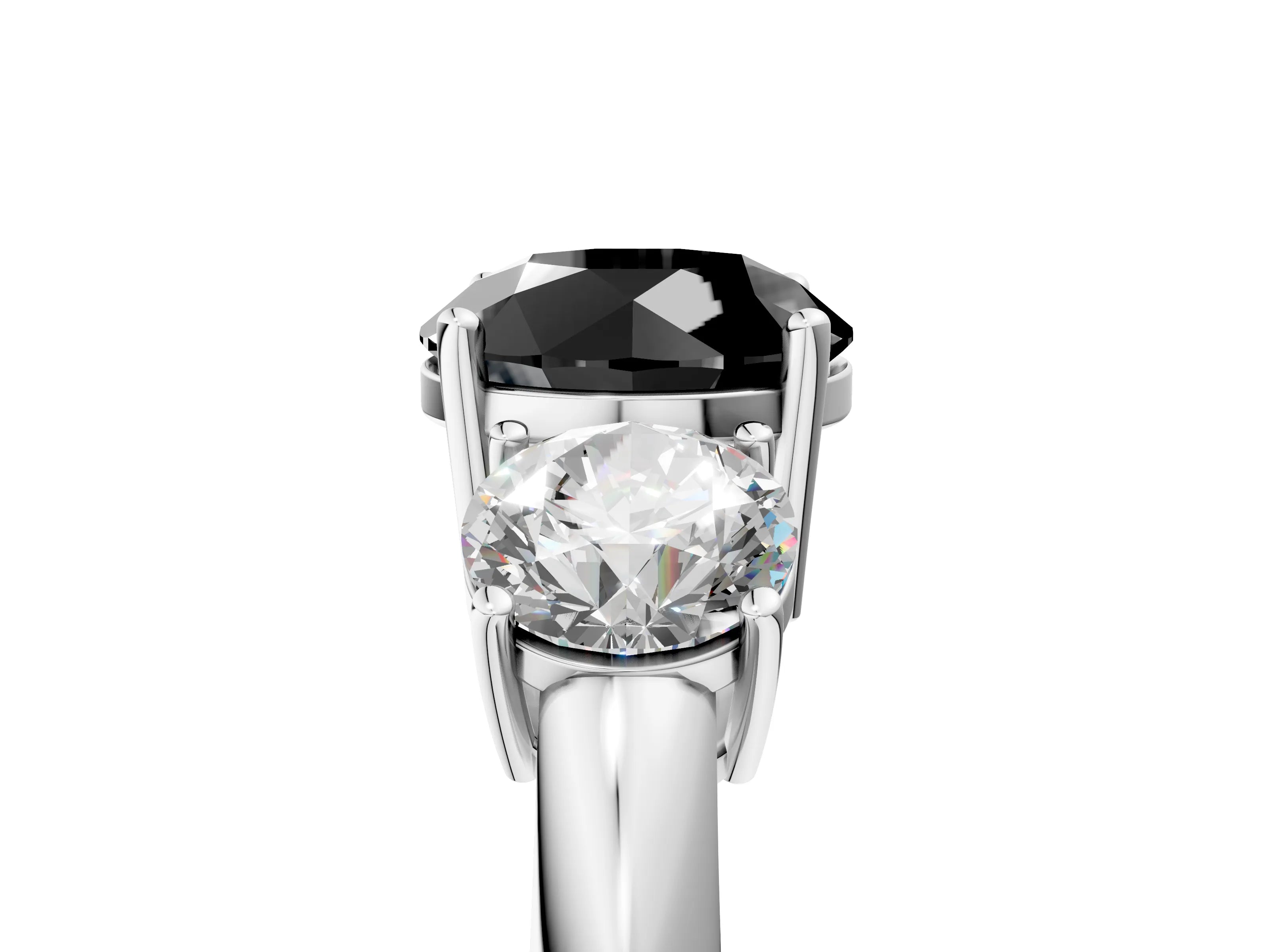 White gold Three-Stone Fancy Black Round Cut Cut Diamond Engagement Ring with Prong Setting on a White Gold Band_17