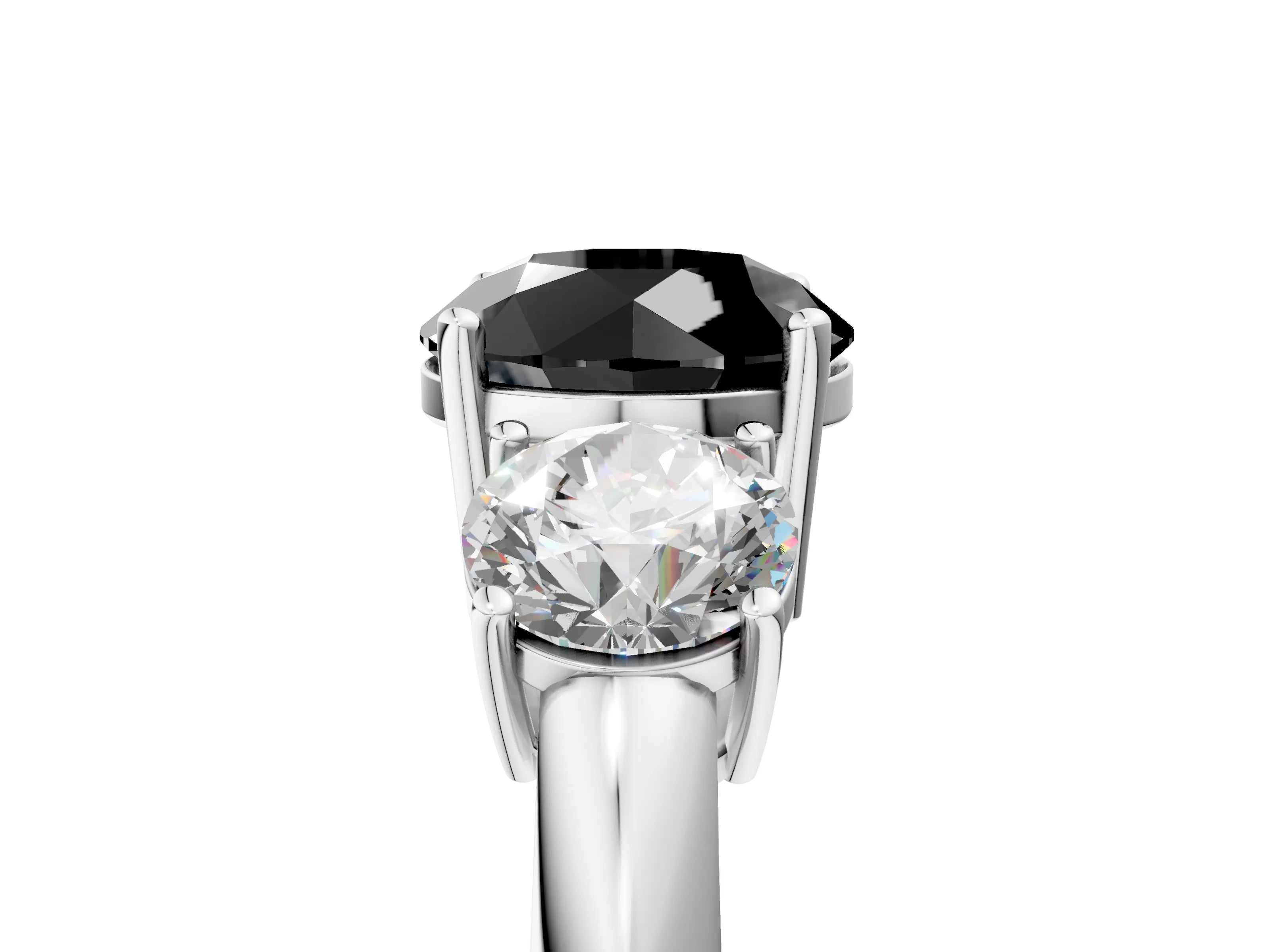White gold Three-Stone Fancy Black Round Cut Cut Diamond Engagement Ring with Prong Setting on a White Gold Band_17
