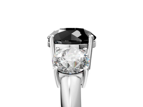 White gold Three-Stone Fancy Black Round Cut Cut Diamond Engagement Ring with Prong Setting on a White Gold Band_17