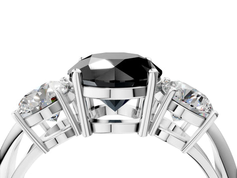 White gold Three-Stone Fancy Black Round Cut Cut Diamond Engagement Ring with Prong Setting on a White Gold Band_29