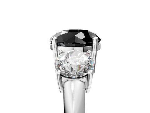 White gold Three-Stone Fancy Black Round Cut Cut Diamond Engagement Ring with Prong Setting on a White Gold Band_30