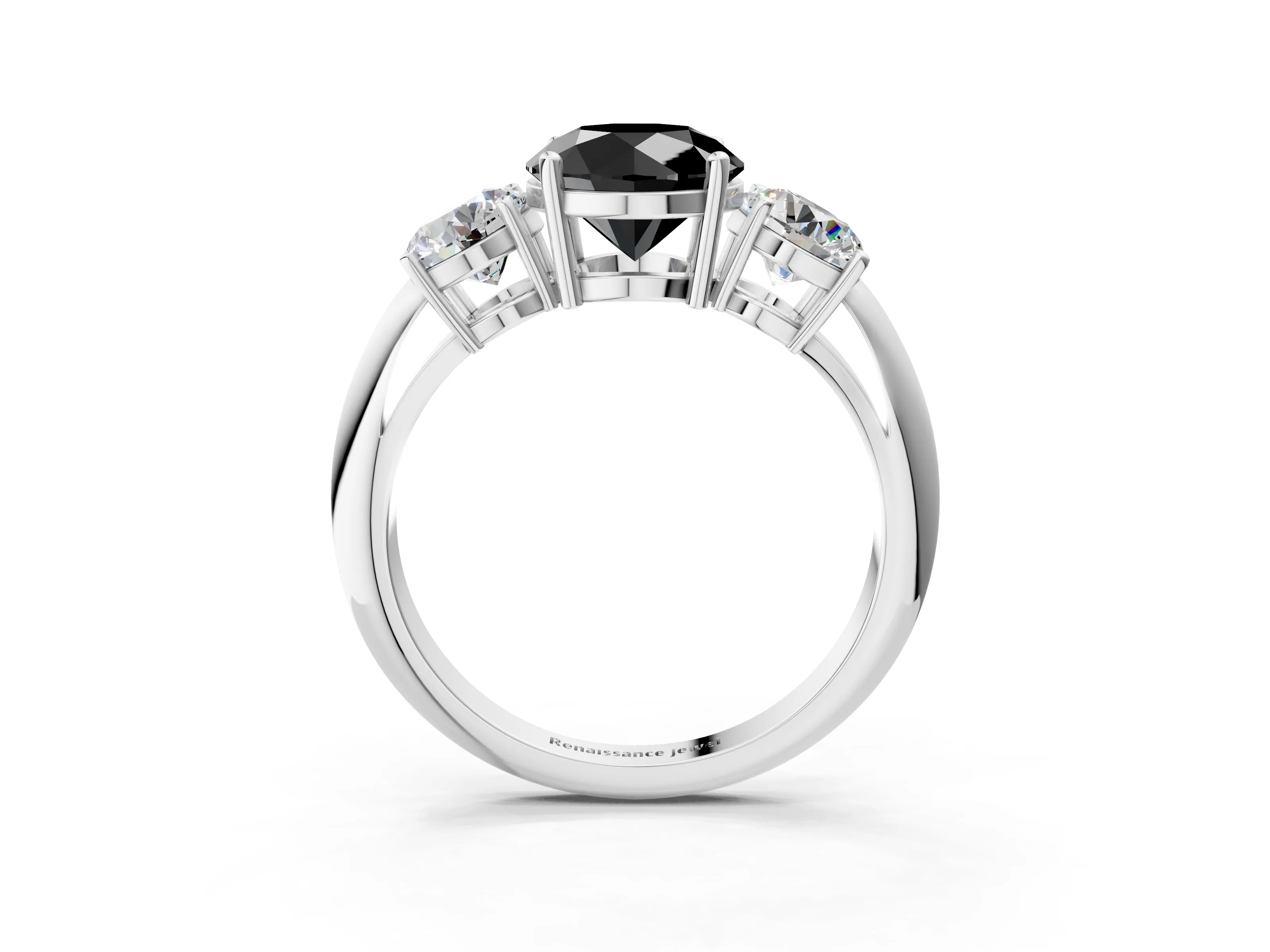 White gold Three-Stone Fancy Black Round Cut Cut Diamond Engagement Ring with Prong Setting on a White Gold Band_39