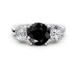White gold Three-Stone Fancy Black Round Cut Cut Diamond Ring with Channel Set Band and Four-Prong Setting_12