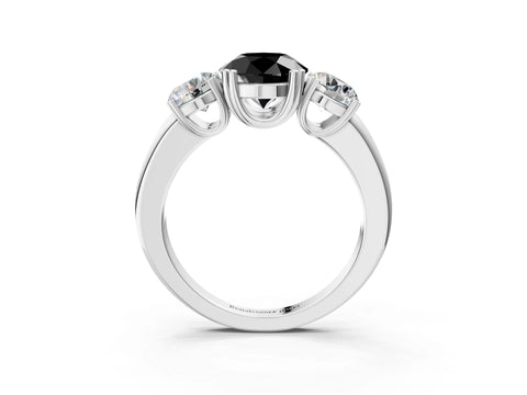 White gold Three-Stone Fancy Black Round Cut Cut Diamond Ring with Channel Set Band and Four-Prong Setting_3