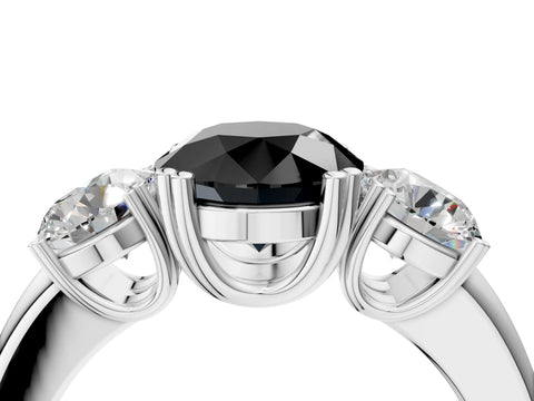 White gold Three-Stone Fancy Black Round Cut Cut Diamond Ring with Channel Set Band and Four-Prong Setting_4