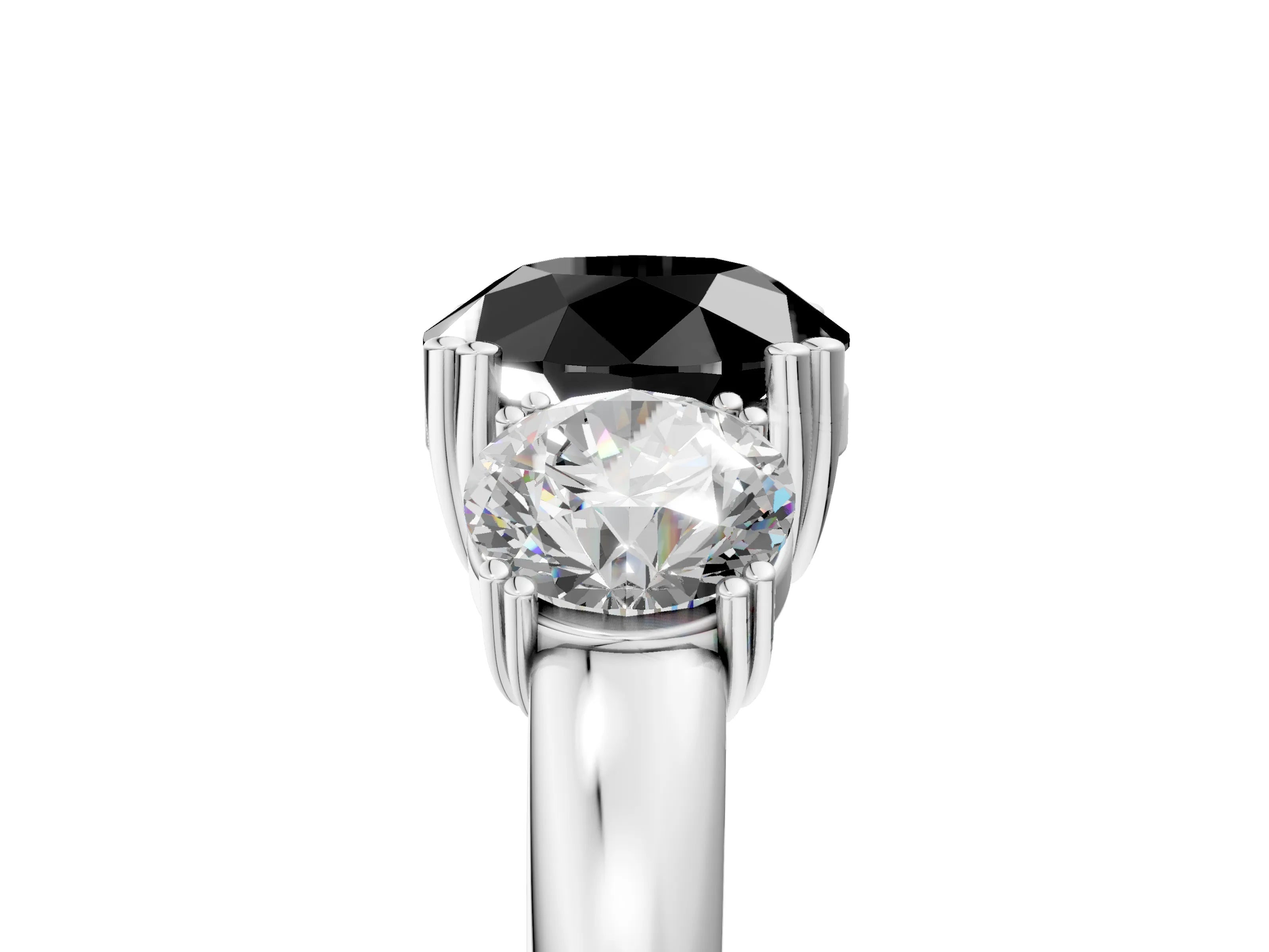 White gold Three-Stone Fancy Black Round Cut Cut Diamond Ring with Channel Set Band and Four-Prong Setting_5