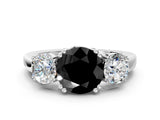 White gold Three-Stone Fancy Black Round Cut Cut Diamond Ring with Channel Set Band and Four-Prong Setting_60