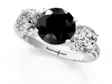 White gold Three-Stone Fancy Black Round Cut Cut Diamond Ring with Channel-Set Band and Prong Setting_1