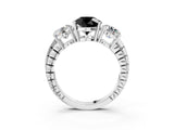 White gold Three-Stone Fancy Black Round Cut Cut Diamond Ring with Channel-Set Band and Prong Setting_3