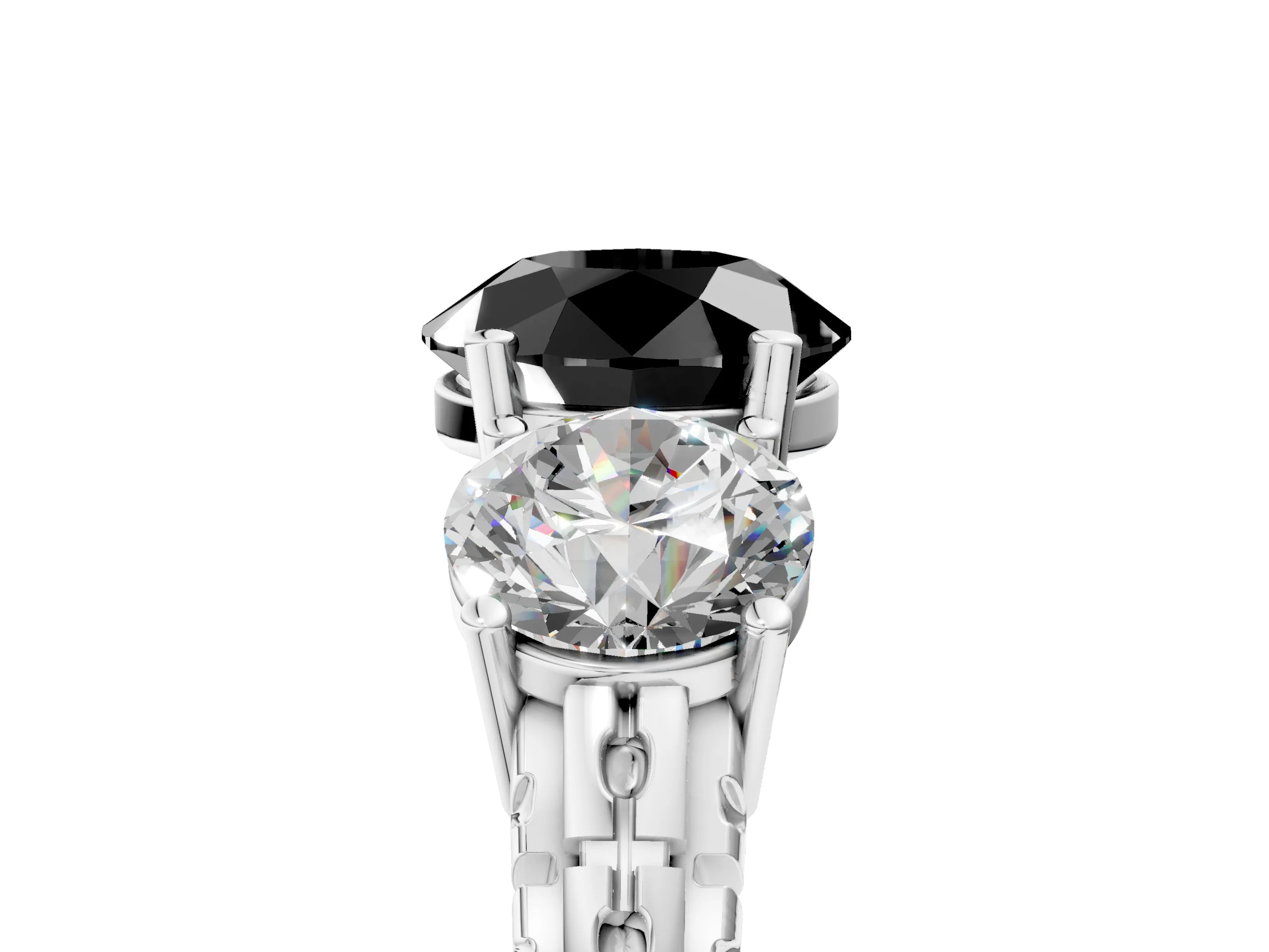 White gold Three-Stone Fancy Black Round Cut Cut Diamond Ring with Channel-Set Band and Prong Setting_5