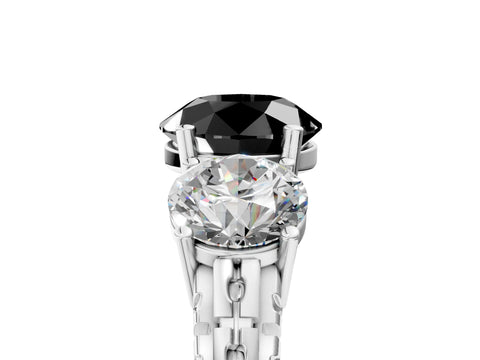 White gold Three-Stone Fancy Black Round Cut Cut Diamond Ring with Channel-Set Band and Prong Setting_5