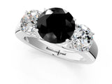 White gold Three-Stone Fancy Black Round Cut Cut Diamond Ring with Prong Setting and Classic Band_1