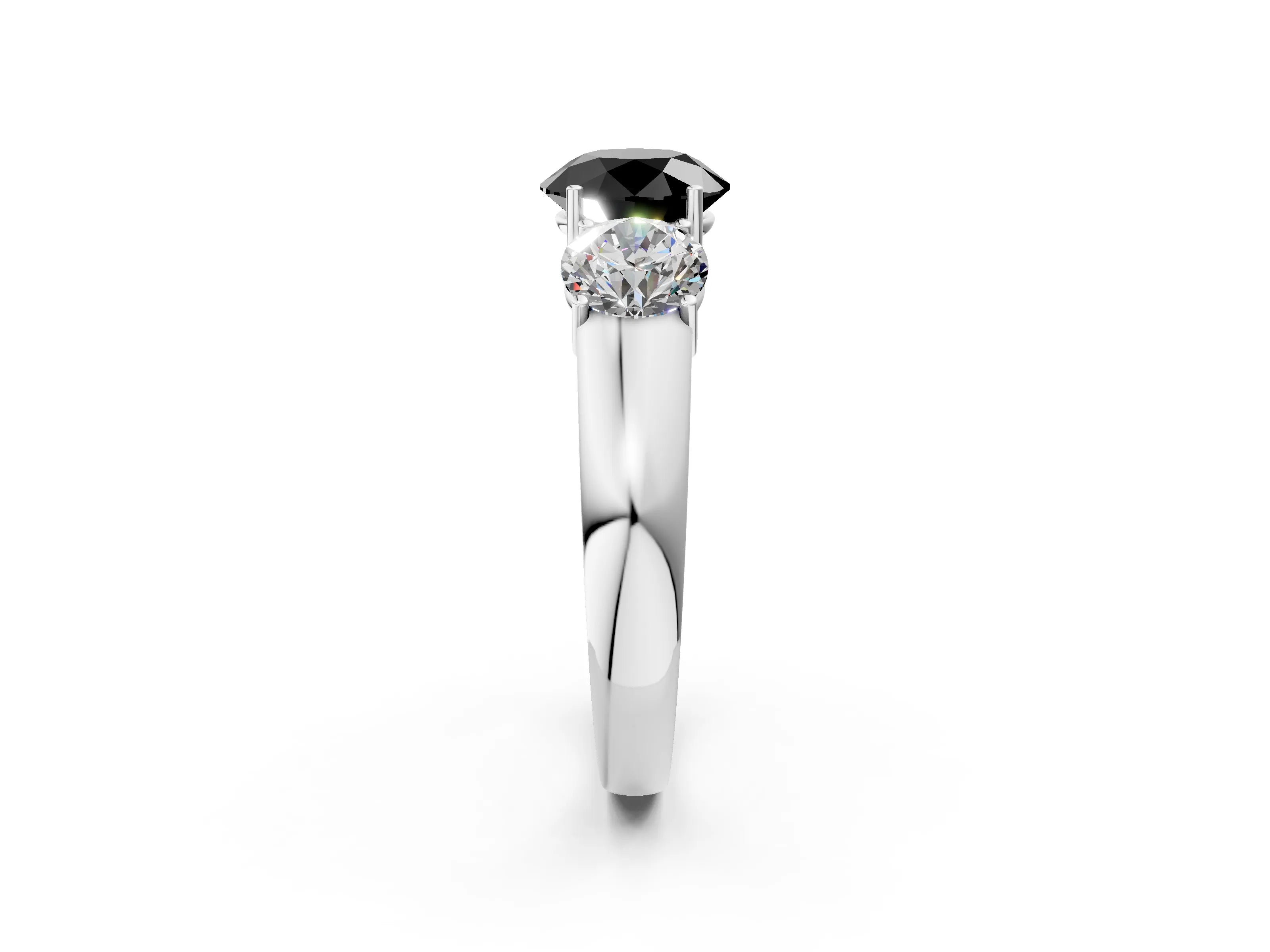 White gold Three-Stone Fancy Black Round Cut Cut Diamond Ring with Prong Setting and Classic Band_2