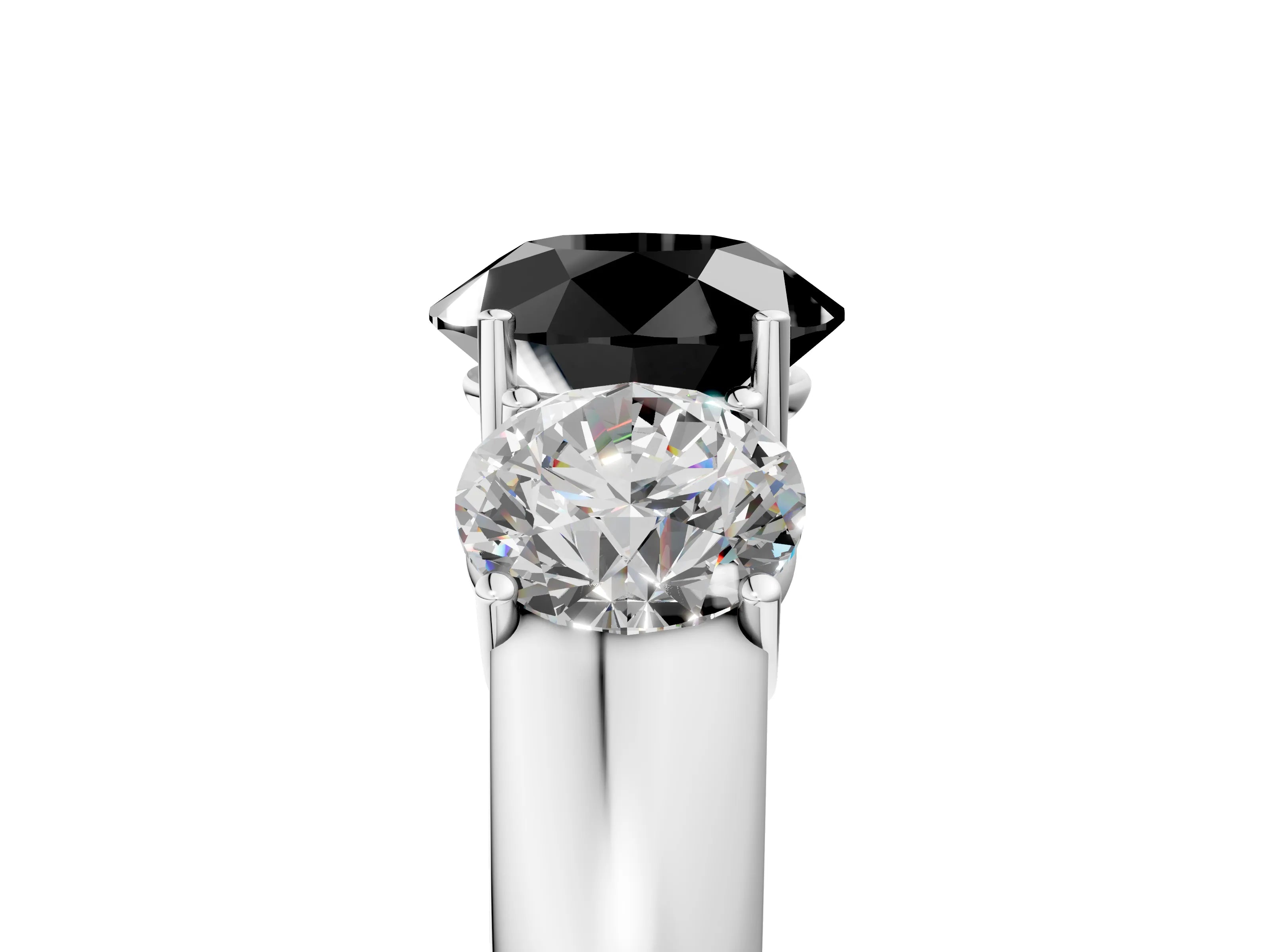 White gold Three-Stone Fancy Black Round Cut Cut Diamond Ring with Prong Setting and Classic Band_5