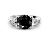 White gold Three-Stone Fancy Black Round Cut Cut Diamond Ring with Trillion Side Stones and Four-Prong Setting_11