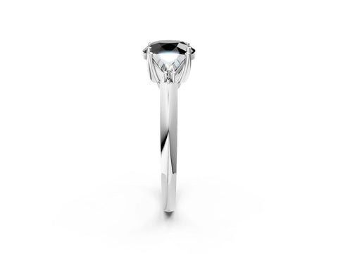 White gold Three-Stone Fancy Black Round Cut Cut Diamond Ring with Trillion Side Stones and Four-Prong Setting_13