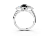 White gold Three-Stone Fancy Black Round Cut Cut Diamond Ring with Trillion Side Stones and Four-Prong Setting_14
