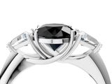 White gold Three-Stone Fancy Black Round Cut Cut Diamond Ring with Trillion Side Stones and Four-Prong Setting_15