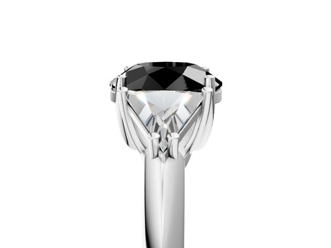 White gold Three-Stone Fancy Black Round Cut Cut Diamond Ring with Trillion Side Stones and Four-Prong Setting_16