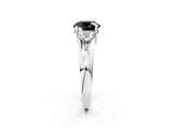 White gold Three-Stone Fancy Black Round Cut Cut Diamond Ring with Trillion Side Stones on a Split Shank Band_2