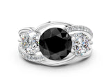 White gold Three-Stone Fancy Black Round Cut Cut Diamond Split Shank Prong Set Ring_12
