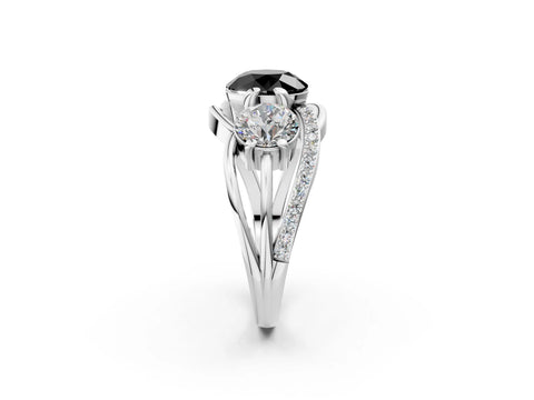 White gold Three-Stone Fancy Black Round Cut Cut Diamond Split Shank Prong Set Ring_14