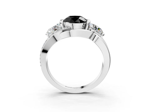 White gold Three-Stone Fancy Black Round Cut Cut Diamond Split Shank Prong Set Ring_15