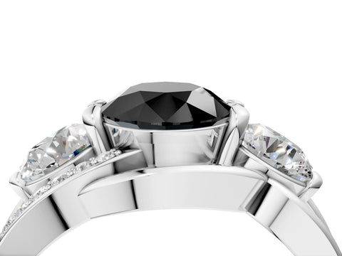 White gold Three-Stone Fancy Black Round Cut Cut Diamond Split Shank Prong Set Ring_16