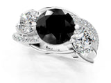White gold Three-Stone Fancy Black Round Cut Cut Diamond Split Shank Prong Set Ring_19