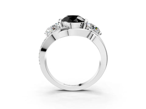 White gold Three-Stone Fancy Black Round Cut Cut Diamond Split Shank Prong Set Ring_21