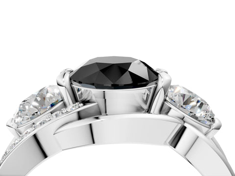 White gold Three-Stone Fancy Black Round Cut Cut Diamond Split Shank Prong Set Ring_22