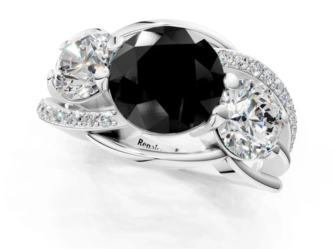 White gold Three-Stone Fancy Black Round Cut Cut Diamond Split Shank Prong Set Ring_25