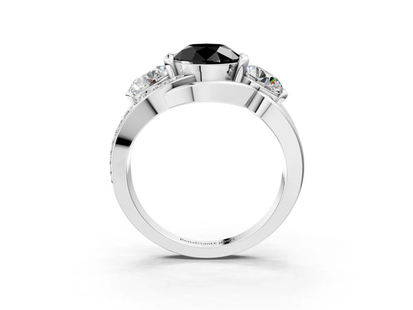Platinum Round Three Stone Split Shank Engagement Ring Setting for Black Center