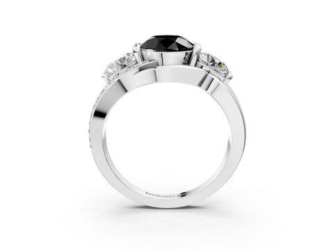 White gold Three-Stone Fancy Black Round Cut Cut Diamond Split Shank Prong Set Ring_3