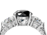 White gold Three-Stone Fancy Black Round Cut Cut Milgrain Band Prong Setting Ring_4